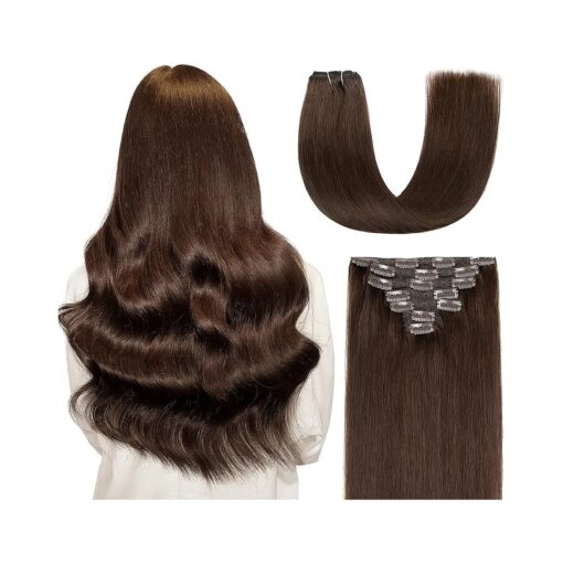 Clip in Human Hair Extensions Remy Human Hair 16 inches Darkest Brown 120 Gram 7 Pieces Seamless Double Weft Straight Real Hair Extensions Clip in Human Hair ( 16 inches # 2 Darkest Brown )