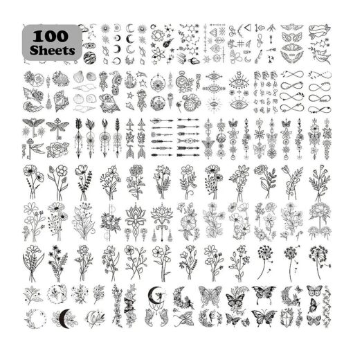 100 Sheets Temporary Tattoos for Women Girls, 420 Mixed Styles Fake Tattoo Stickers that Look Real and Last Long, Realistic Henna Tattoo for Body Art Sticker