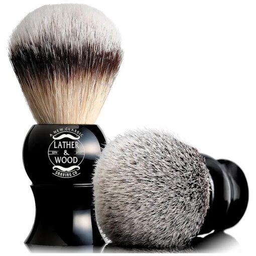 Lather & Wood Shaving Brush for Men- Premium 100 % Synthetic Silvertip Hair - with Travel Case - Black Obsidian Acrylic Handle