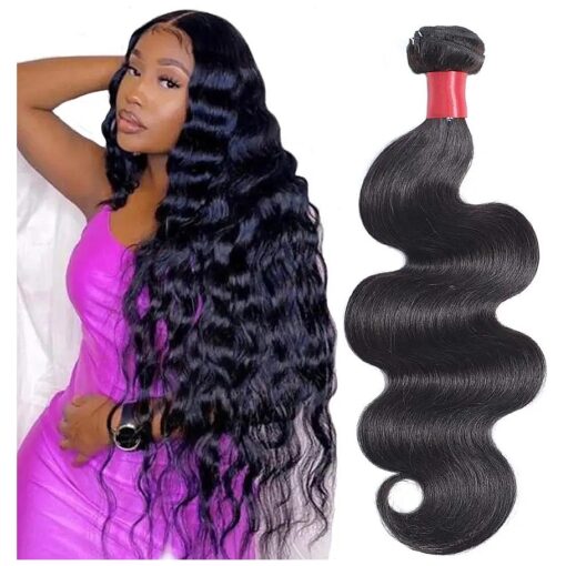 Hair Unprocessed Brazilian Virgin Human Hair Body Wave One Bundle 24inch Virgin Human Hair Weave Body Wave Bundle Extension Natural Black Color ( 100+/-5g ) /pc Can be Dyed and Bleached