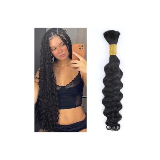 18 Inch Deep Wave Bulk Human Hair for Braiding No Weft 100 % Unprocessed Brazilian Curly Braiding Human Hair Extensions Wet and Wavy Human Braiding Hair for Boho Braids 1 Bundle 50g