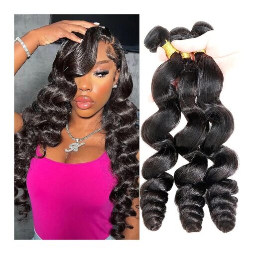 BEAUFOX Loose Wave Bundles Human Hair26 24 22 Inch 12A Brazilian Human Hair Bundles 100 % Unprocessed Brazilian Virgin Remy Hair 3 Bundles Hair Extensions for Black Women Natural Color