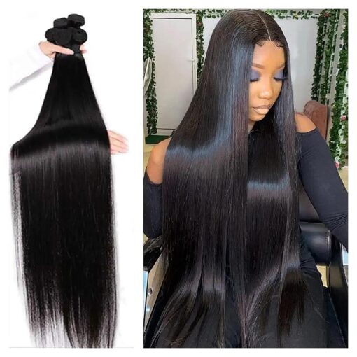 Long 26 28 30 30 Inch Straight Weave Hair Brazilian Virgin Remy Silky Hair 4 Bundles Deal 100 % Unprocessed Human Hair Bundles Extension