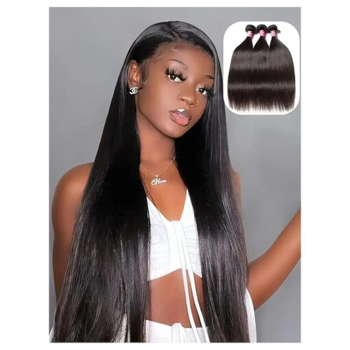 UNice Hair Brazilian Straight Hair 3 Bundles Hair Weft 100 % Unprocessed Virgin Human Hair Extensions Weave Natural Color ( 10 12 14inch )