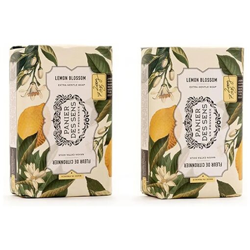 Panier des Sens Lemon Blossom Shea butter natural bar soap, bath & body soap bars - Made in France 95 % natural - 2 bars, 7oz/200g each