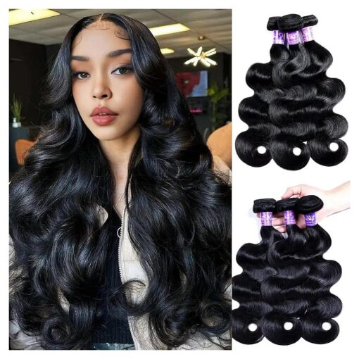 Body Wave Bundles Human Hair 16 18 20 Bundles Human Hair 3 Bundles Body Wave Natural Black Bundles 100 % Raw Unprocessed Brazilian Virgin Human Hair Bundles Hair Extensions for Women