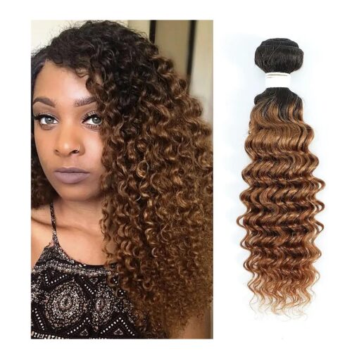 REMY Hair Ombre Brown Color Bundles 100 % Human Hair Bundles Deep Wave Hair One Bundle Virgin Brazilian Hair Extension with 1B30 20inch 95g/p