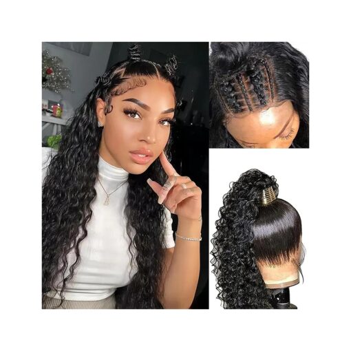 360 Full Lace Wigs Human Hair Deep Wave 360 HD Full Lace Wigs Human Hair Pre Plucked Wet and Wavy Human Hair Wig 360 Deep Wave Ponytail Curly Wig 360 Frontal Wig with Baby Hair Natural Color 28 inch