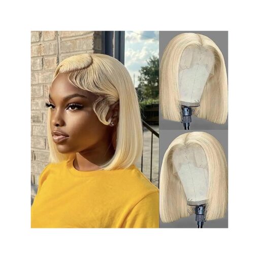 Blonde Bob Wig Human Hair 13x4 HD Lace Front Wigs Human Hair 180 % Density Straight Hair Platinum Blonde Bob Lace Front Wigs Human Hair 613 Bob Wig Pre Plucked Bleached Knots 10 inch