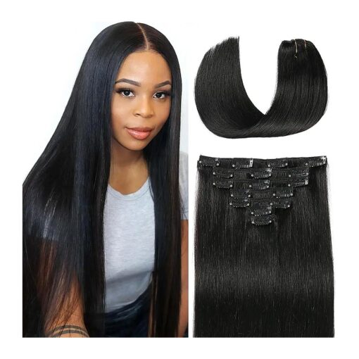 Clip In Hair Extensions Real Human Hair For Women 20inch 7pcs Black Hair Extensions 70g 100 % Remy Virgin Human Hair Clip In Extensions Double Weft Clips Straight Soft Hair No Tangles