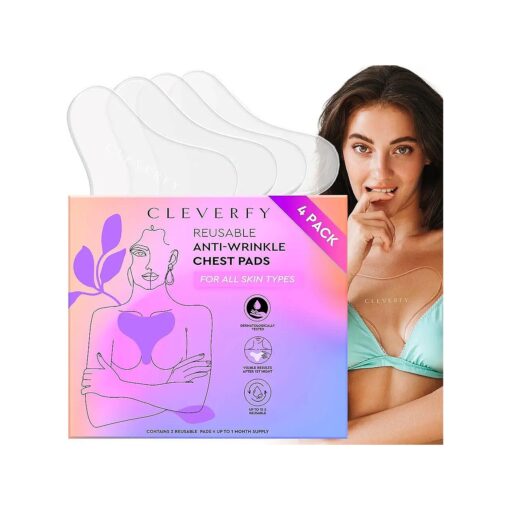 CLEVERFY Silicone Chest Wrinkle Pads Sleeping Reusable ( 4 Pack T-shape ) - Decollete Anti Wrinkle Chest Pads - Silicone Patches for Wrinkles - Anti Wrinkle Patches for Decollete Wrinkle Prevention