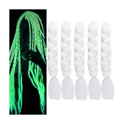 White Braiding Hair Kanekalon Box Braids Hair Extensions Glowing Kanekalon Braiding Hair Shining Jumbo Braids Hair Fluorescent Light in Darkness ( White )