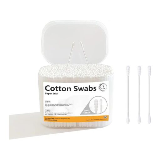 1000 Count Mini Cotton Swabs, Spiral/Round Cotton Swab with Paper Stick for Personal Care and Cleaning