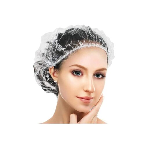 100PCS Disposable Shower Caps, Elastic Plastic Clear Hair, Medium Shower Cap, Thicker Waterproof Clear Bath Caps for Women Short Hair Treatment, Salon, Spa, Hotel, Travel ( 17.3" )