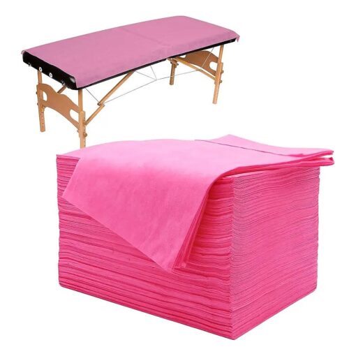 100PCS Disposable Massage Table Sheet, Waterproof Disposable Bed Sheets for Massage Table, Massage Bed Covers Disposable for Spa Lash Tattoo Salon, Non Woven Fabric, 71" x 31" Pink