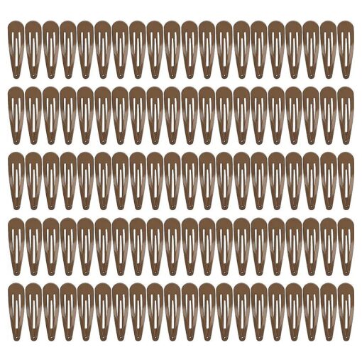 100Pcs Snap Hair Clips, Sublaga 2 Inch Bend Hair Clips, Metal Barrettes, No Slip Cute Solid Candy Color Hair Accessories for Girls, Women, Kids Teens or Toddlers ( 100pcs Coffee )