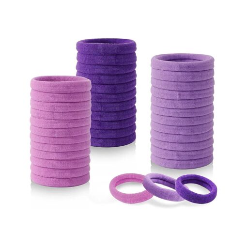 100Pcs Girls Women Hair Ties Thick Plus Seamless Hair Bands, High Resilience Soft Cotton Ponytail Holders Hair Accessories No Crease Damage Free For Girls Women Thick Bulk Curly ( Grape, Purple )