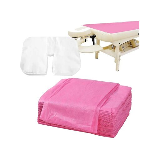 100 Pieces Disposable Non Woven Massage Table Sheets Set Include 50 Pieces 31x71 Inches Soft Massage Bed Sheet & 11x14 Inches Face Cradle Covers For Massage Beauty Salon - Pink