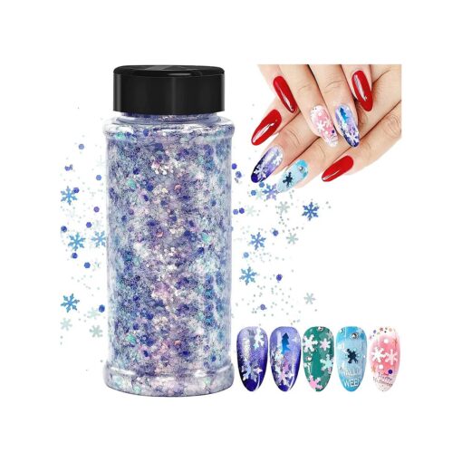 Christmas Glitter, 100g Cosmetic Craft Holographic Glitter for Epoxy Resin, Laser Snowflake Christmas Tree Flakes for Nails, Face, Make Up, Body, Tumblers, Chunky Glitter Festival Decor ( SD-07 )