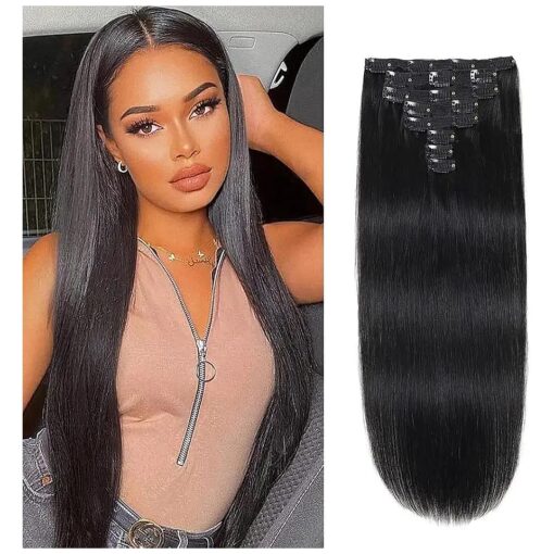 Clip in Hair Extensions Real Human Hair Straight Clip ins Remy Human Hair Invisible Natural Straight Seamless Clip on Hair Extensions 8pcs 100g Double Weft # 1B ( 16 Inch, 1B Natural Black )