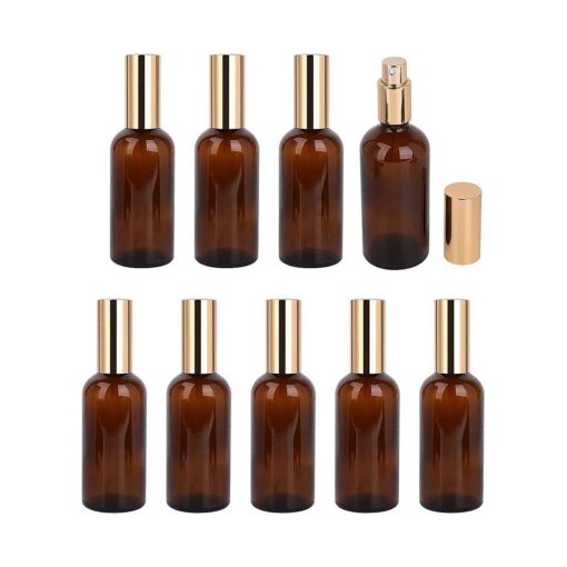 Foraineam 9 Pack 100ml / 3.4 oz, Amber Glass Spray Bottle with Atomizer, Fine Mist Spray, Refillable Container for Perfume, Cleaning Products, Essential Oils