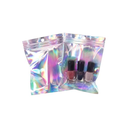 100pcs Resealable Holographic Mylar Bags 4x6 inch, Foil Zip Lock Sample Pouch Gift Baggies for Packaging Candy Jewelry Lash Lip Gloss