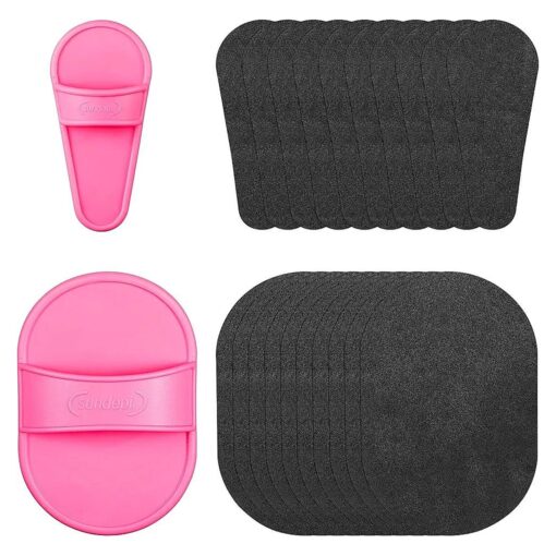 102 Pieces Hair Removal Pad Sets Smooth Away Hair Removal Kit, 2 Sizes Smooth Legs Skin Pad and 100 Pieces Exfoliation Fine Sandpaper, Lip Facial Hair Removal Pad for Women Girls ( Black Sandpaper )