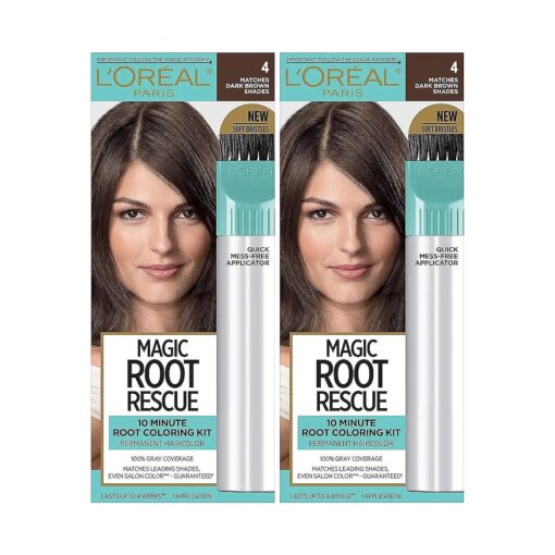 Magic Root Rescue 10 Minute Root Hair Coloring Kit, Permanent Hair Color with Quick Precision Applicator, 100 percent Gray Coverage, 4 Dark Brown, 2 count