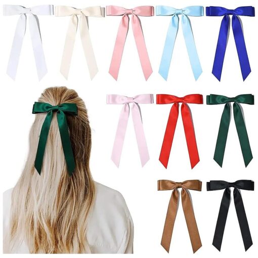 10PCS Silky Satin Hair Bows Hair Clip Ribbon Accessories Ponytail Holder Slides Metal Clips French Barrette Hair Bow for Women Girls Toddlers Teens Kids