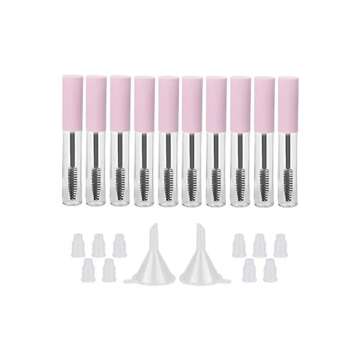 GTHER 10PCS 10ML Empty Mascara Tube Bottle with Eyelash Wand & Rubber Inserts & Funnels Set for Castor Oil/Eyelash Growth Oil, DIY Mascara Eyelash Cream Container with Cap, Matte Pink