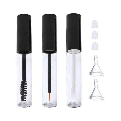 10ml Empty Mascara Tube, Eyeliner Tube and Lip Gloss Tubes, Black Eyelash Cream Container Bottle with Funnels Transfer Pipettes ( 3pcs )