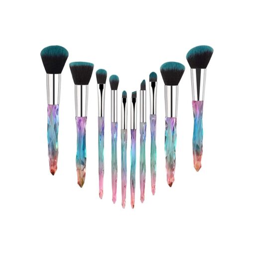 Makeup Brushes Set Crystal Handle - 10pcs Colorful Diamond Cosmetic Kabuki Brushes Foundation Concealer Face Powder Eye Shadows Highlight Brush Kit For Makeup