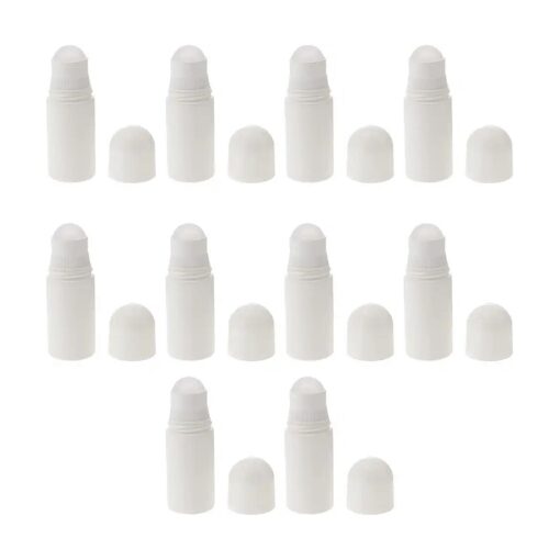 Healifty 10pcs Plastic Roller Bottles 50ML Empty Refillable Rollerball Bottle for Essential Oils Perfume Cosmetics White