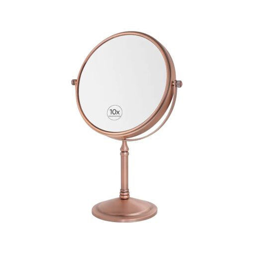 10x Magninfied Makeup Mirror for Desk, 10x Magnifying Mirror for Bathroom Countertop, 360 Swivel No Light Matte Rose Gold ( 8 Inch, 10X )