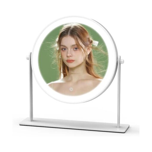 10" x10" Lighted Makeup Mirror, Vanity Mirror with Lights, Dimmable Touch Screen, Light up Mirror, Portable Travel Mirror, Cosmetic Mirror for Makeup Desk, 360deg Rotation, White