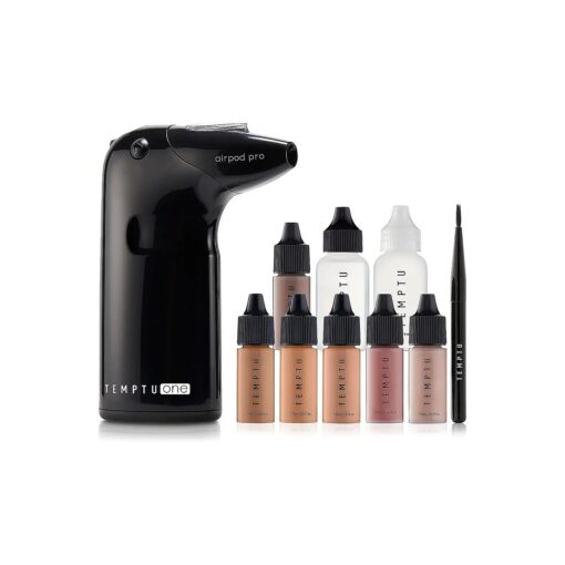 TEMPTU One Airbrush Make-up Kit with Cordless Compressor, 6 Shades : 11-Piece Set, Portable Air Brush Machine & Airpod Pro, 3 Shades of Foundation, Blush, Bronzer, Instant Concealer, Perfect Complexion