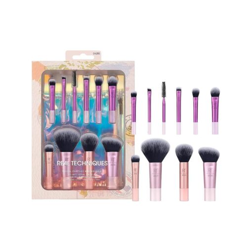 Real Technique 11 Piece Travel Fantasy Mini Brush Set, Travel Size Makeup Brushes For Foundation Eyeshadow, Powder, Blush, Contour, & Concealer, Makeup Bag Included, Gift Set, Cruelty-Free