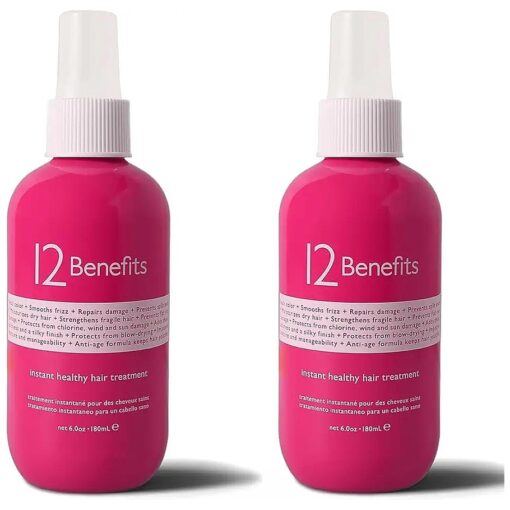 12 Benefits Instant Healthy Hair Treatment, Leave-In Conditioning, Smoothes Frizz, Strengthens & Repairs, Heat Protection Spray, 6 Fl Oz ( Pack of 2 )