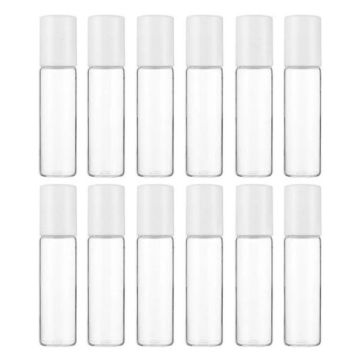 12 Pcs Clear Glass Roller Bottles Empty Refillable Essential Oil Roll-on Bottles Cosmetic Sample Storage Container Vial with Glass Roller Ball for Essential Oil Aromatherapy Perfume Eye Essence ( 10ML )