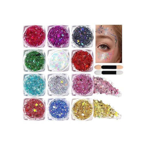 Teenitor Body Glitter Face Glitter Makeup Festival Glitter Gel, 12 Colors Face and Body Glitter Gel, Hair Glitter Gel, Glitter Gel Makeup, Glitter for Face and Hair