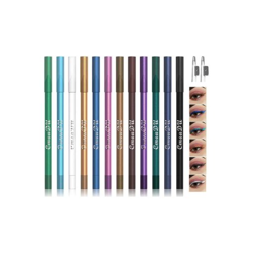 Waterproof Eyeliner Pen Set, Matte Long Lasting Color Eyeliners, 12 Colored Eyeliner Pearl Metallic Pencil Glitter Eyeliner Kit & Lip Liner Professional Eye Makeup Liners and Shadow Pencil