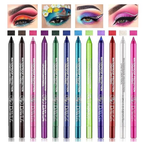 12 Colors Eyeliner Pen Set, Glitter Eyeliner Pencil, Pearl Eyeliner Pencil Waterproof Colored Eyeliners Long-Lasting Professional Eye Makeup Set for Women