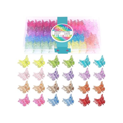 Hoyols Glitter Butterfly Hair Clips, 90s Girls Hair Accessories Sparkle Small Hair Clip Jaw Claw for Girls Women Toddler Cute Kawaii Y2k Butterflies Hair Pins Assorted 12 Colors 48 pcs ( Sparkle Candy )