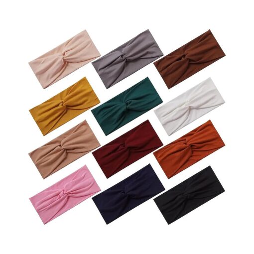 12 Pcs Stretchy Headbands for Women, Absorbed Sport Headband Soft Twist Knotted Headbands for Daily Life Yoga Workout