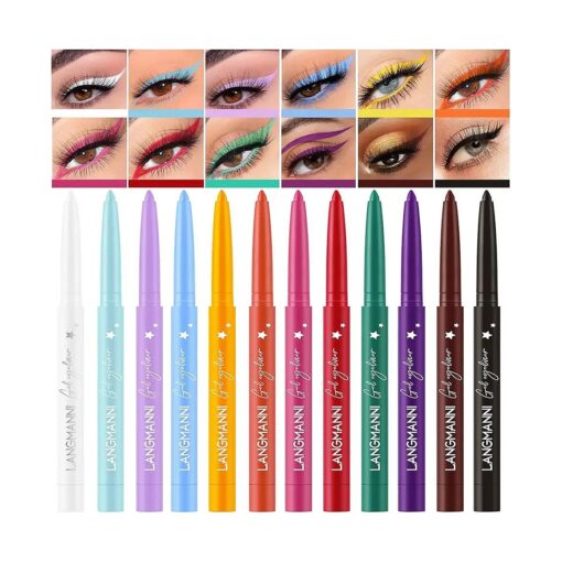 BestLand 12 Colors Matte Creamy Christmas Eyeliner Set Rainbow Red Black White Brown Colorful Neon Eyeliner Pencil Pigmented Smudgeproof Long Lasting Gel Eye Liner Makeup Gift Kit for Women ( Set D )