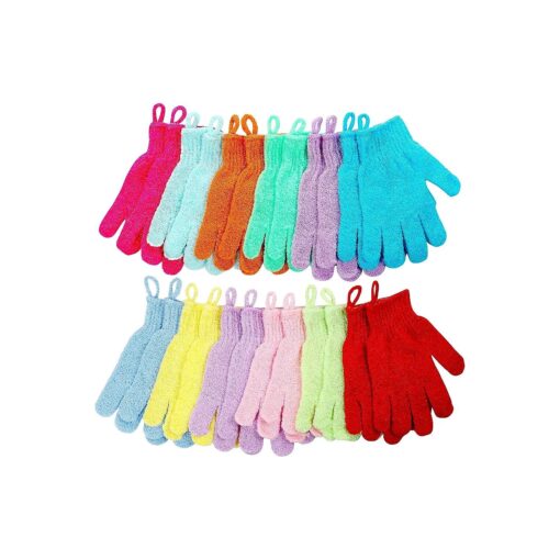 Shower Gloves,24 Pcs Exfoliating Bath Gloves, Body Scrub Gloves with Hanging Loop for Beauty Spa Massage Skin Shower Body Scrubber-12 Colors