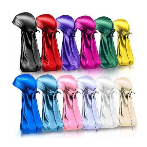 BIGEDDIE 12Pcs Durag Pack, Durags for Men Silky, Silk Durag for Men Women Waves, Satin Du rag with Long Tail and Wide Straps 12 Colors