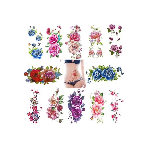 Temporary Tattoos for Women Body Art Stickers Rose Flower Butterfly Tattoos Supplies DIY Beautiful Decorations Decal Waterproof 12 Sheets Patriotic people Large Style Stickers