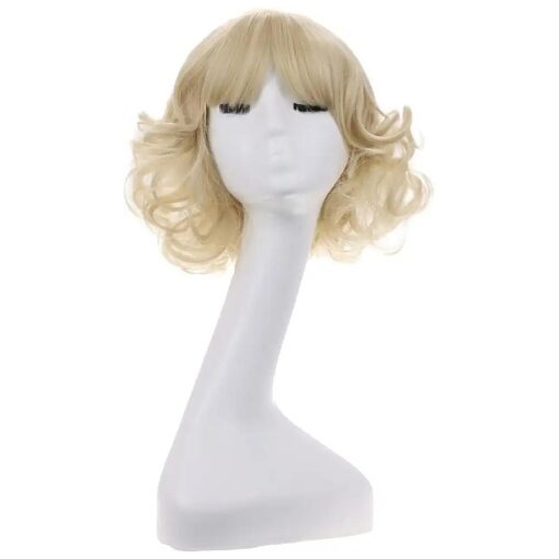 MAGQOO Light Blonde Wig with Bangs Women Girls Short Curly Wavy Wig Light Blonde Hair Wigs Halloween Cosplay Costume Party Wig ( 12", Light Blonde )