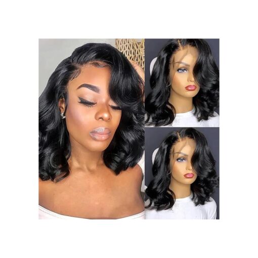 Bob Wig Human Hair 13x4 HD Lace Front Wigs Human Hair 12 Inch Glueless Wigs Human Hair Pre Plucked 180 % Density Loose Body Wave Lace Front Wigs for Black Women Human Hair Natural Color